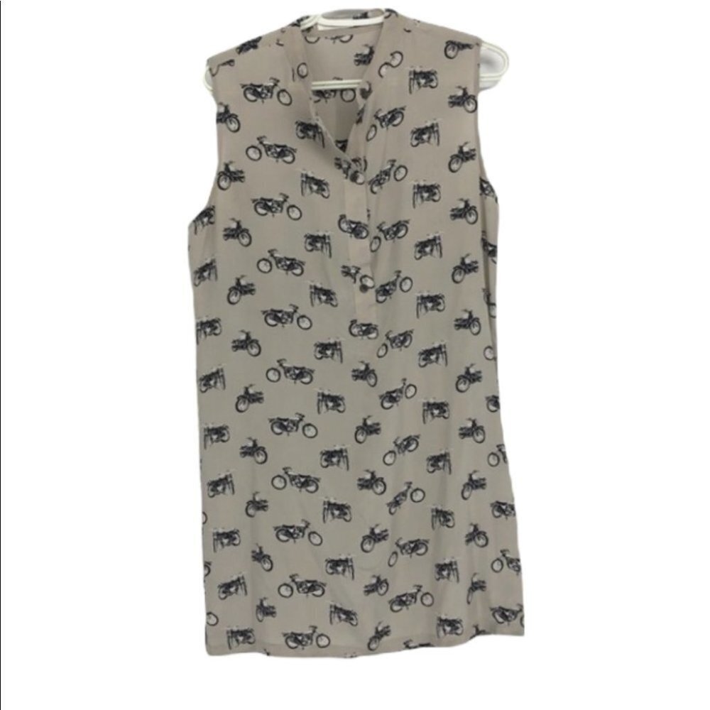 Equipment Ryder Silk Motorcycle print sleeveless shirt dress  small tan black